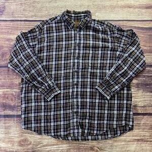 St. Johns Bay Mens Shirt Brown White Size XXL Plaid Button Down Collared Flannel